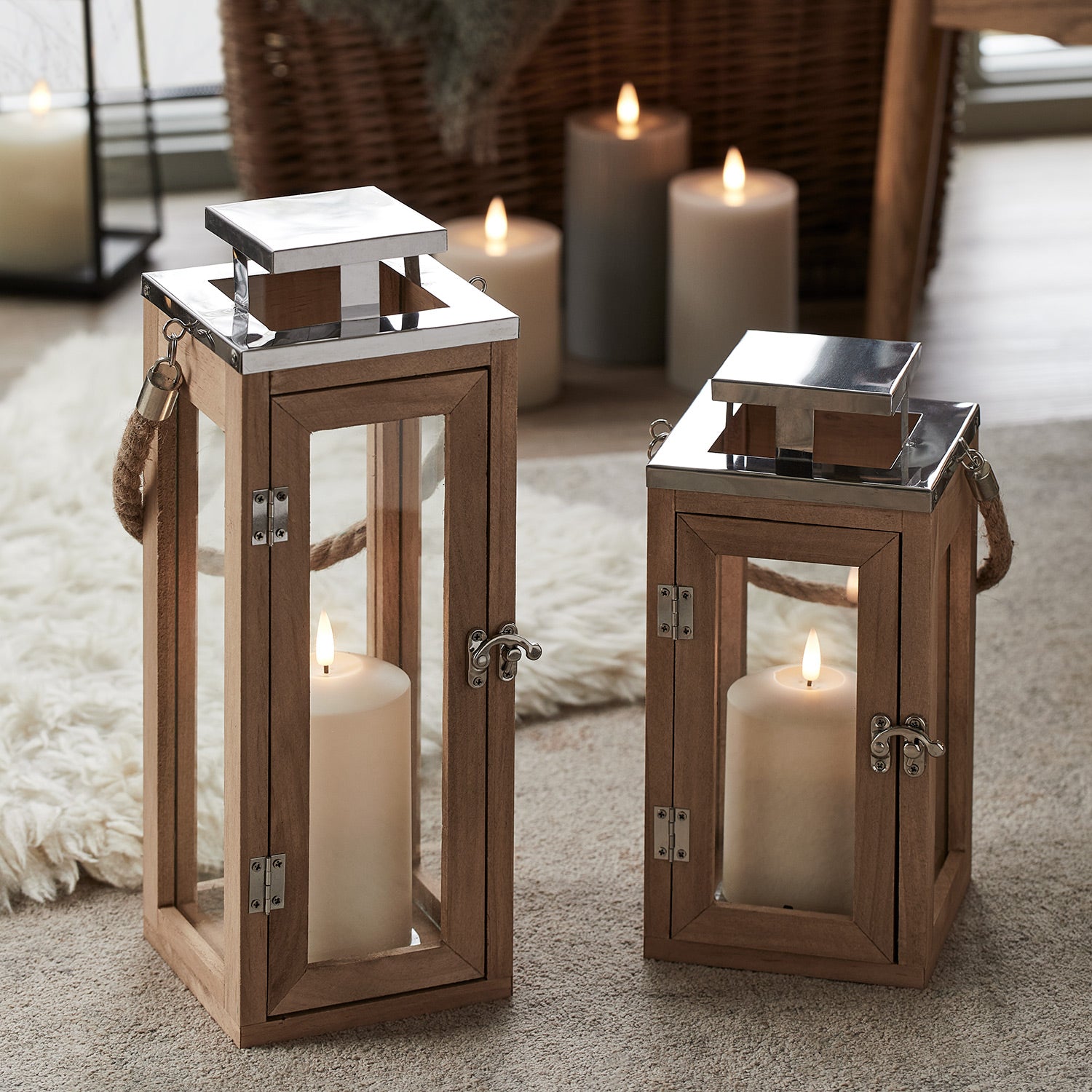 Salcombe Wooden Lantern Duo With Truglow® Candles – Uk