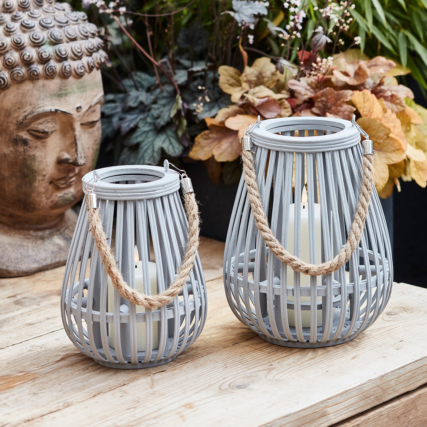 Fraser Grey Bamboo Lantern Duo with TruGlow® Candles –