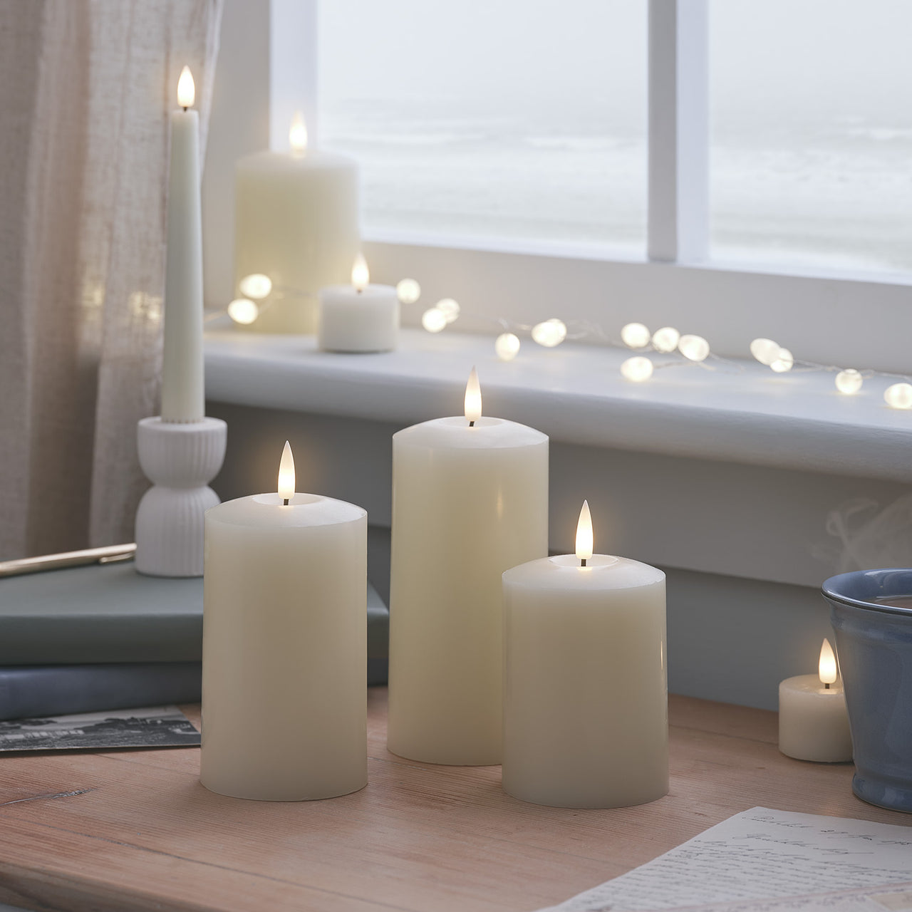 TruGlow® Ivory LED Pillar Candle Trio