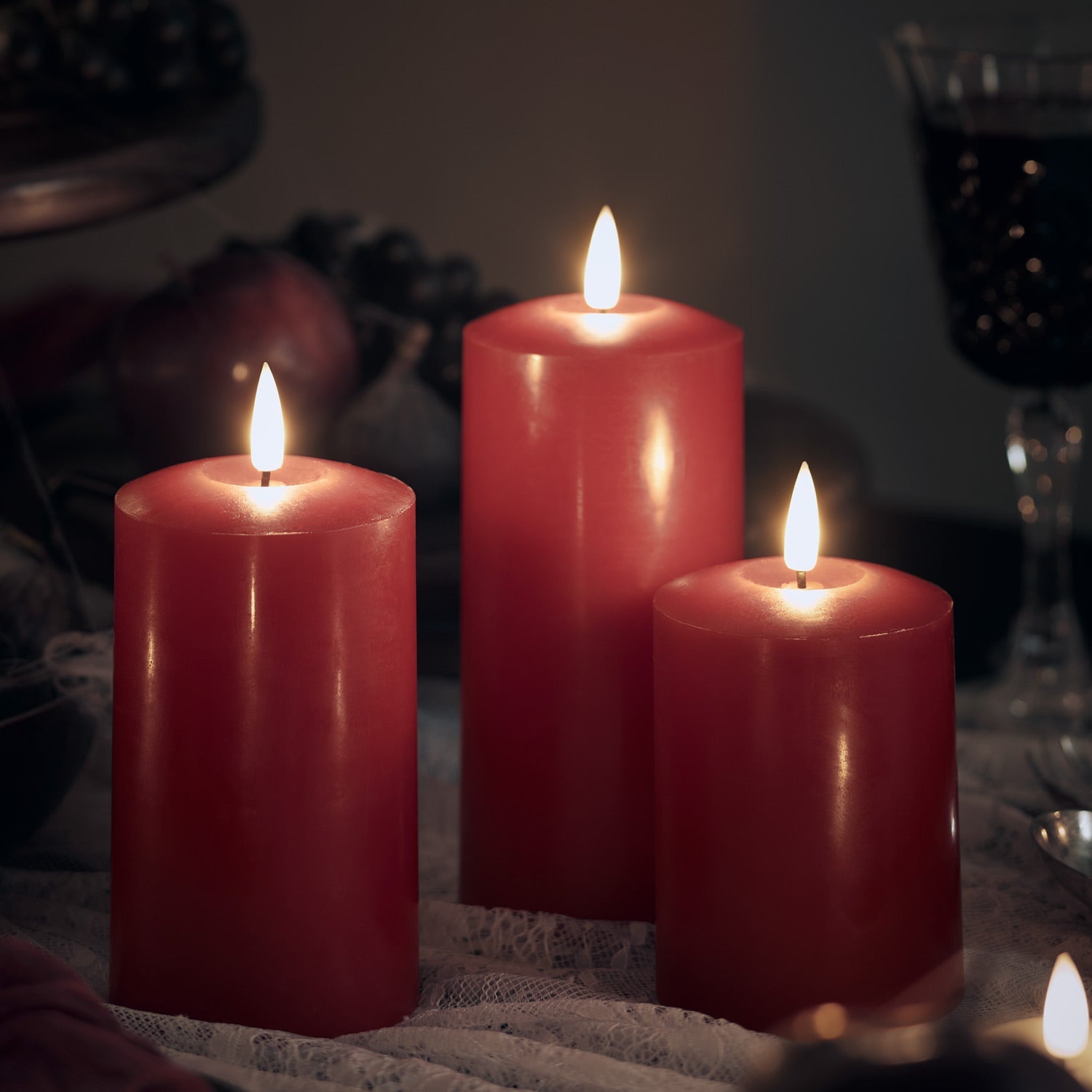 Truglow® Red Led Pillar Candle Trio Uk