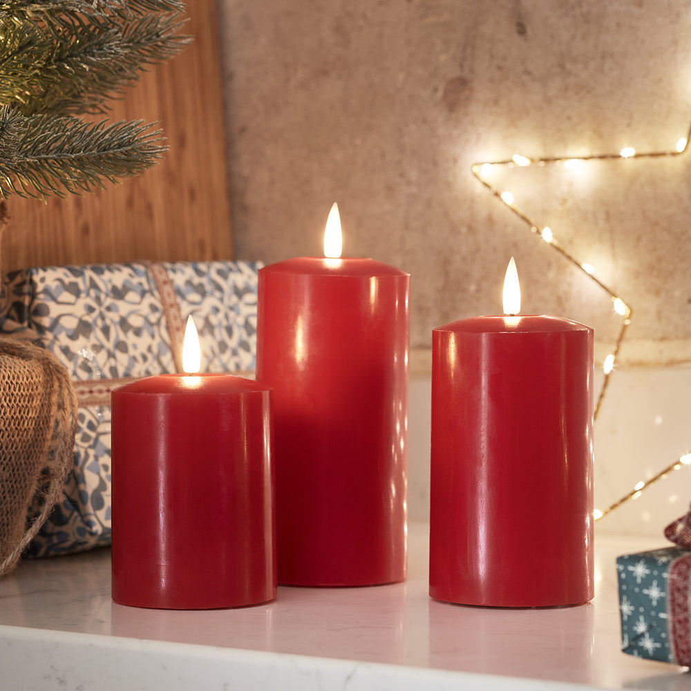 TruGlow® Red LED Pillar Candle Trio