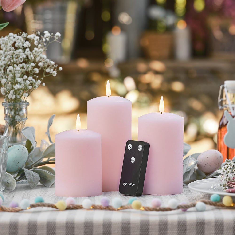 TruGlow® Pastel Pink LED Pillar Candle Trio with Remote Control