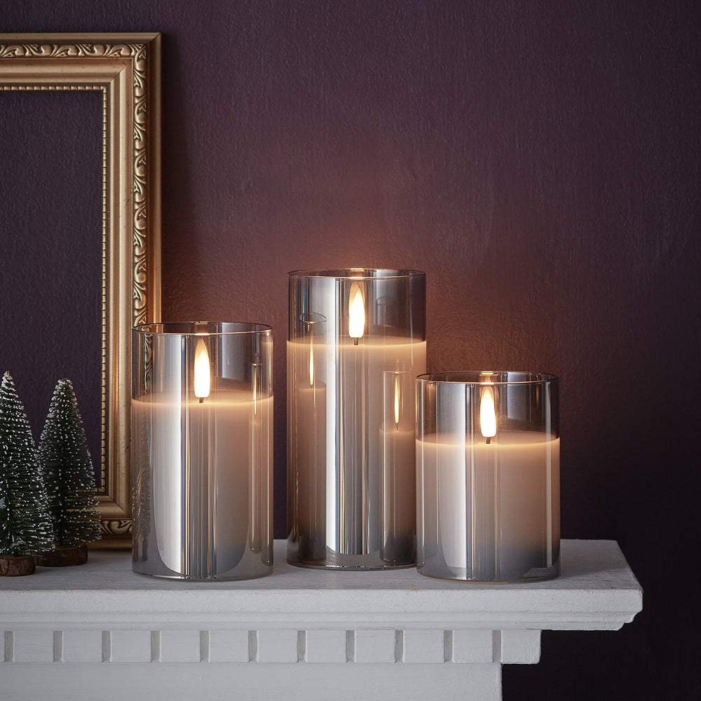 TruGlow® Smoked Grey LED Glass Candle Trio