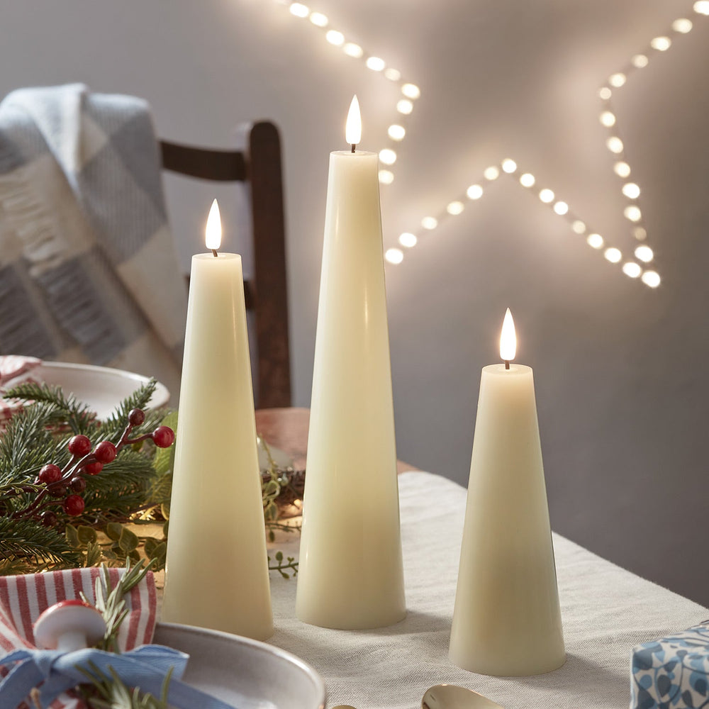 TruGlow® Ivory Cone LED Pillar Candle Trio