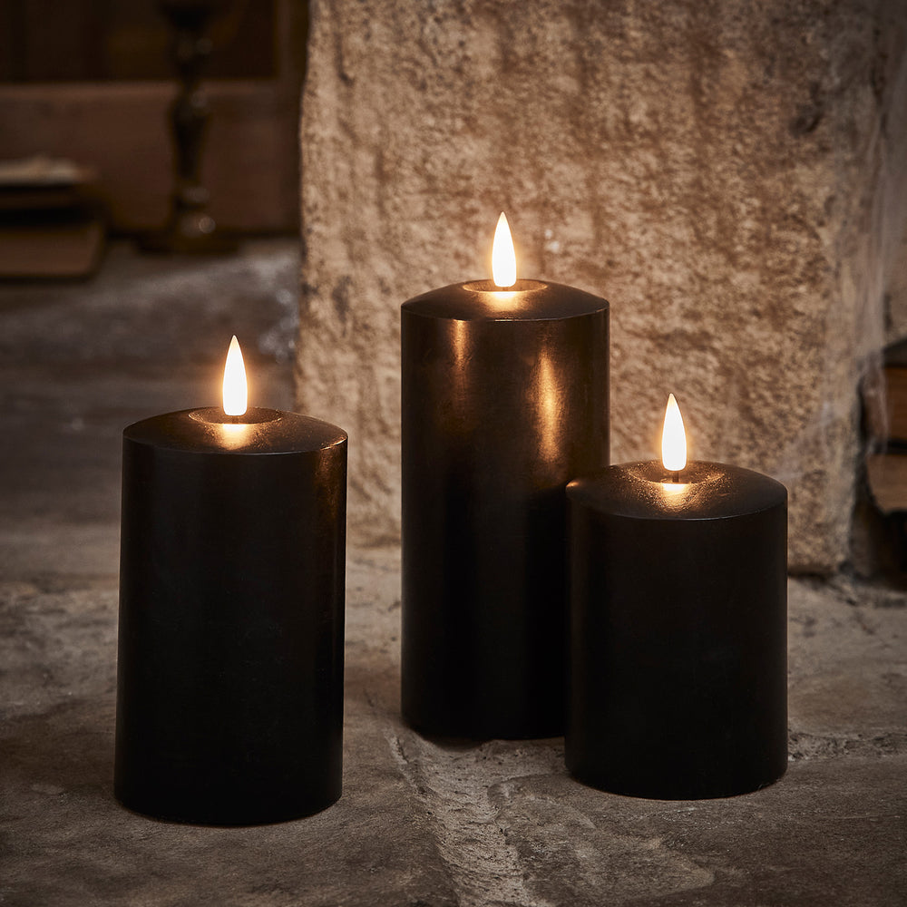 Set of 3 Black TruGlow Pillar Candles