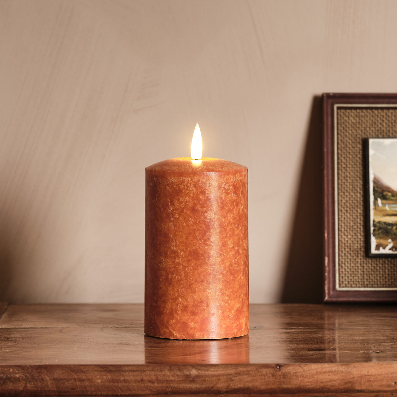 12.5cm TruGlow® Mottled Orange LED Pillar Candle