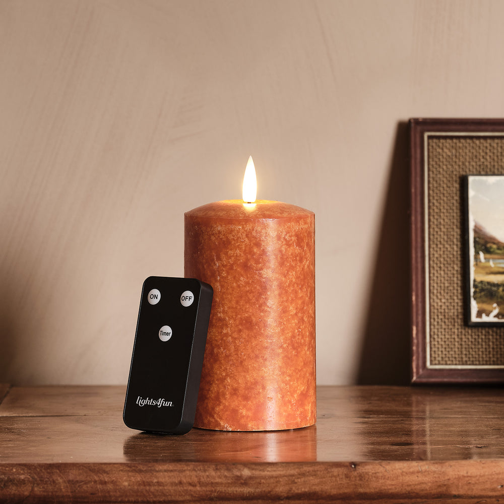 12.5cm TruGlow® Mottled Orange LED Pillar Candle