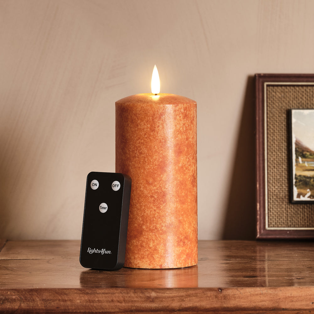 15cm TruGlow® Mottled Orange LED Pillar Candle