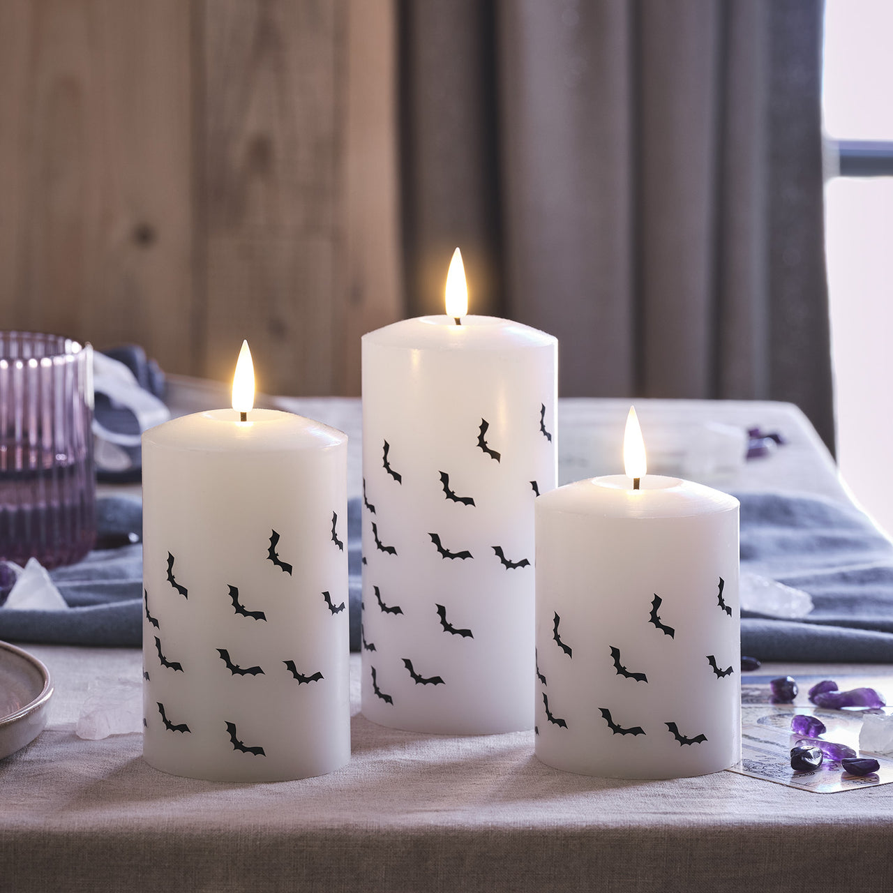 TruGlow® Bat Decal LED Pillar Candle Trio