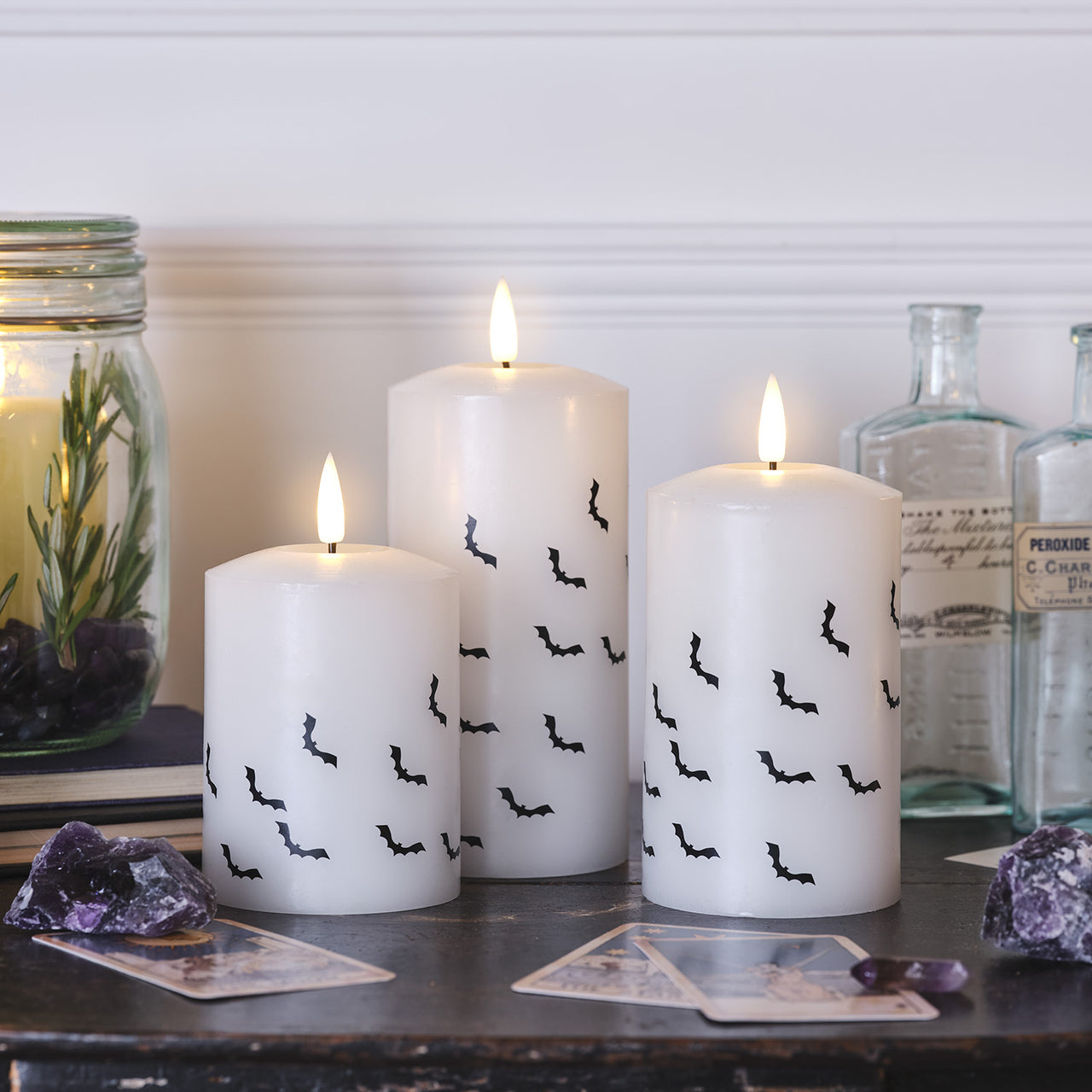 TruGlow® Bat Decal LED Pillar Candle Trio