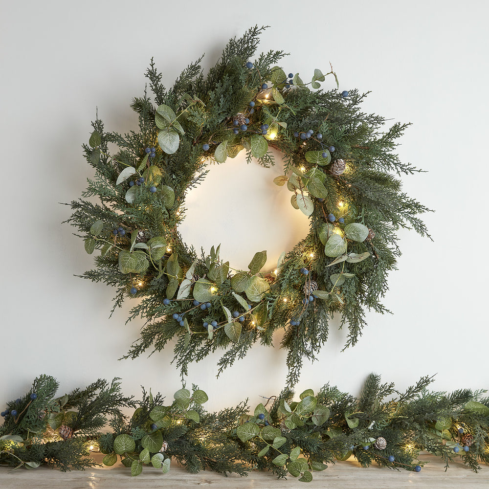 Pre Lit Oversized Berry and Pinecone Christmas Wreath & Garland