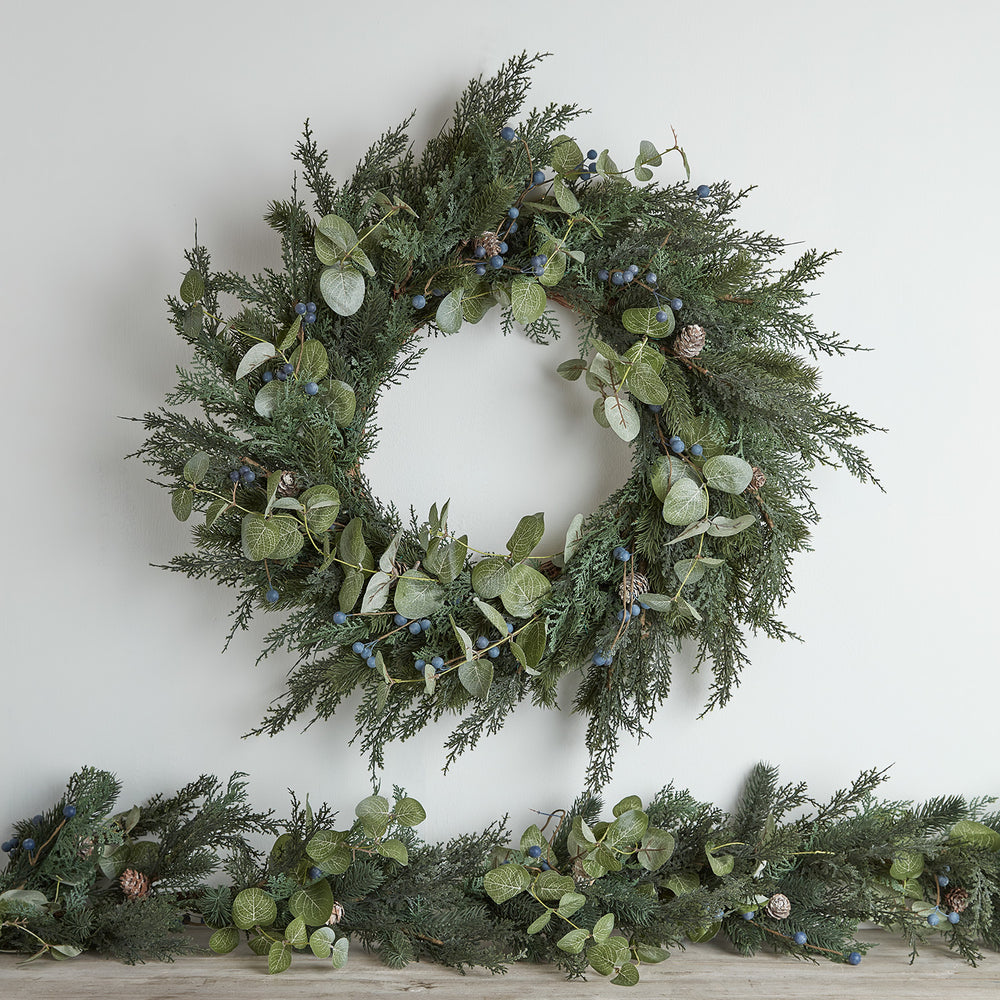 Pre Lit Oversized Frosted Berry and Pinecone Christmas Wreath & Garland