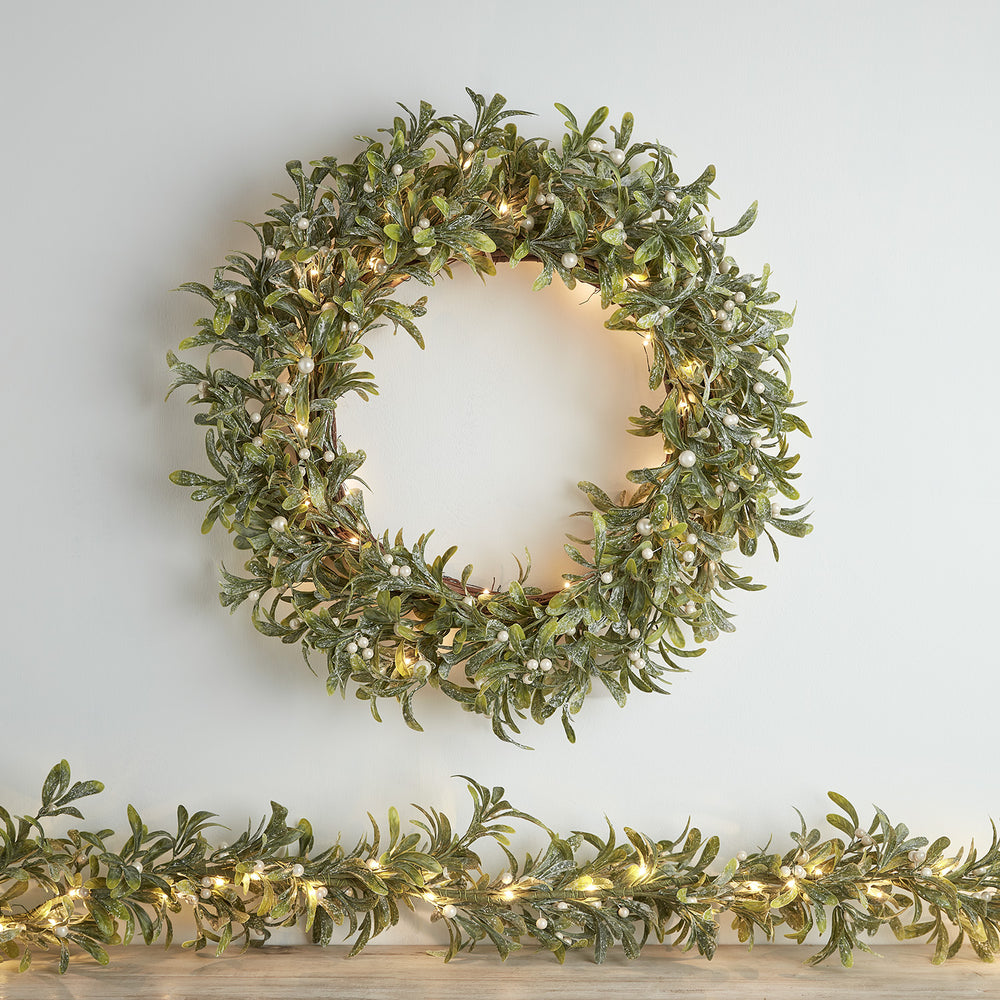 Pre Lit Oversized Mistletoe Christmas Wreath & Garland