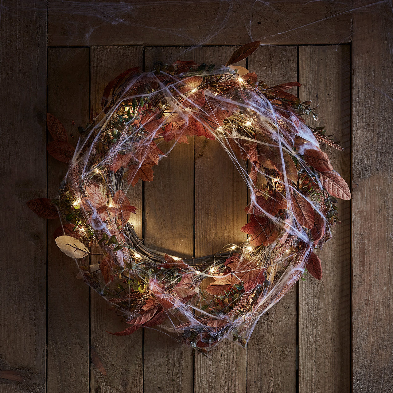 40cm Pre Lit Maple Leaf Autumn Wreath