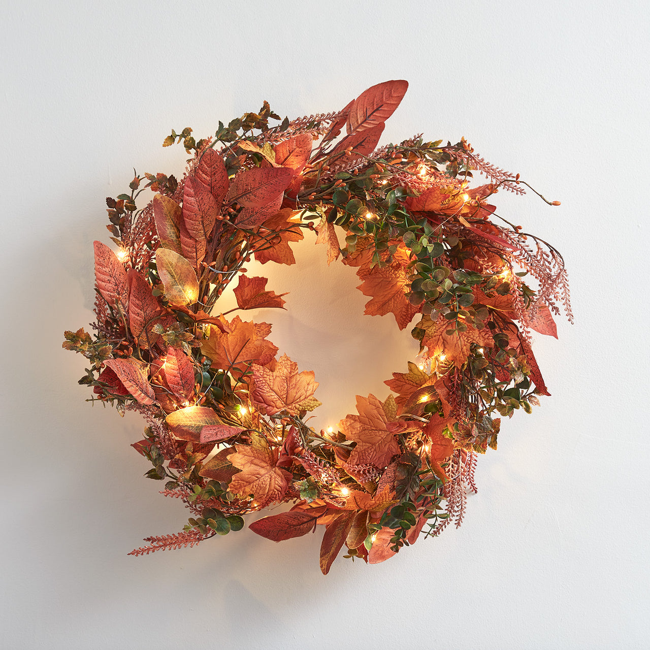 40cm Pre Lit Maple Leaf Autumn Wreath