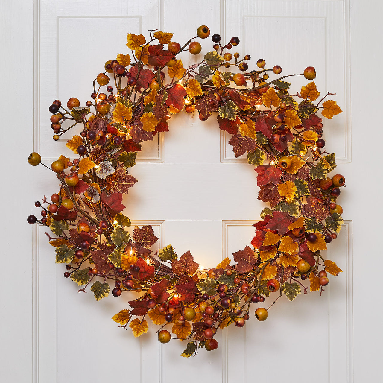 46cm Pre Lit Autumnal Berry Wreath