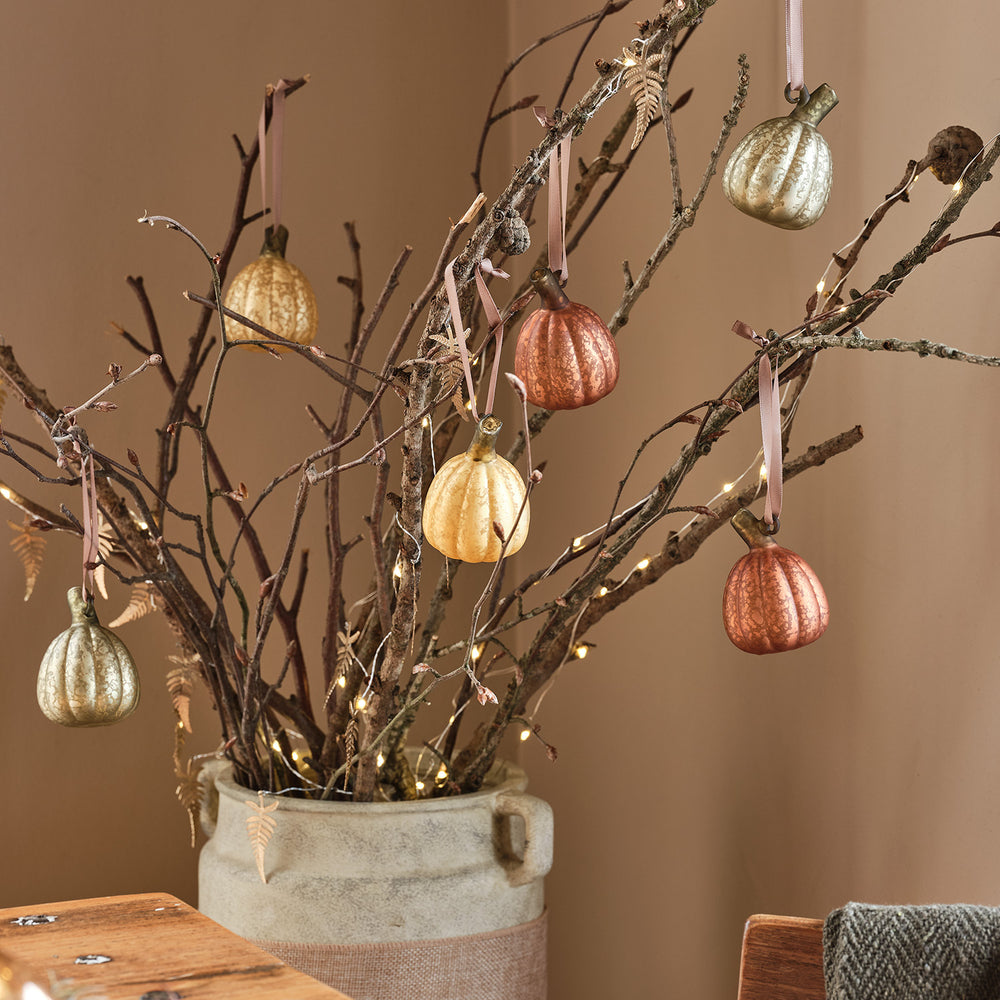 Set of 6 Mini Glass Pumpkin Tree Decorations