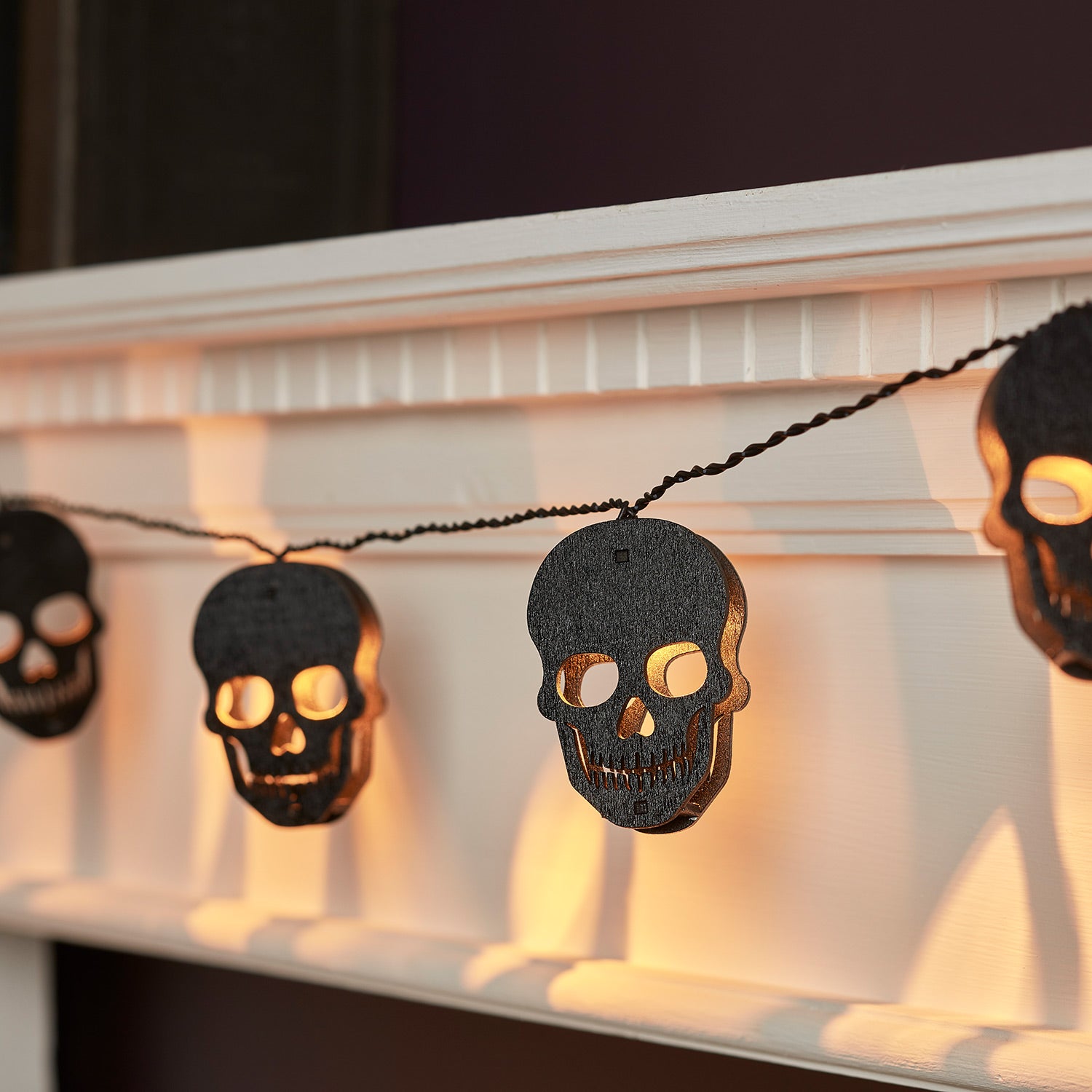 10 Wooden Skull Halloween Fairy Lights Lights4fun