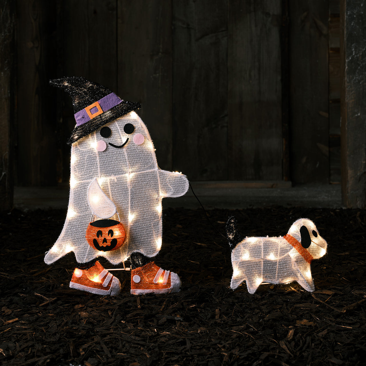 Gustav the Dog-walking Ghost LED Halloween Decoration