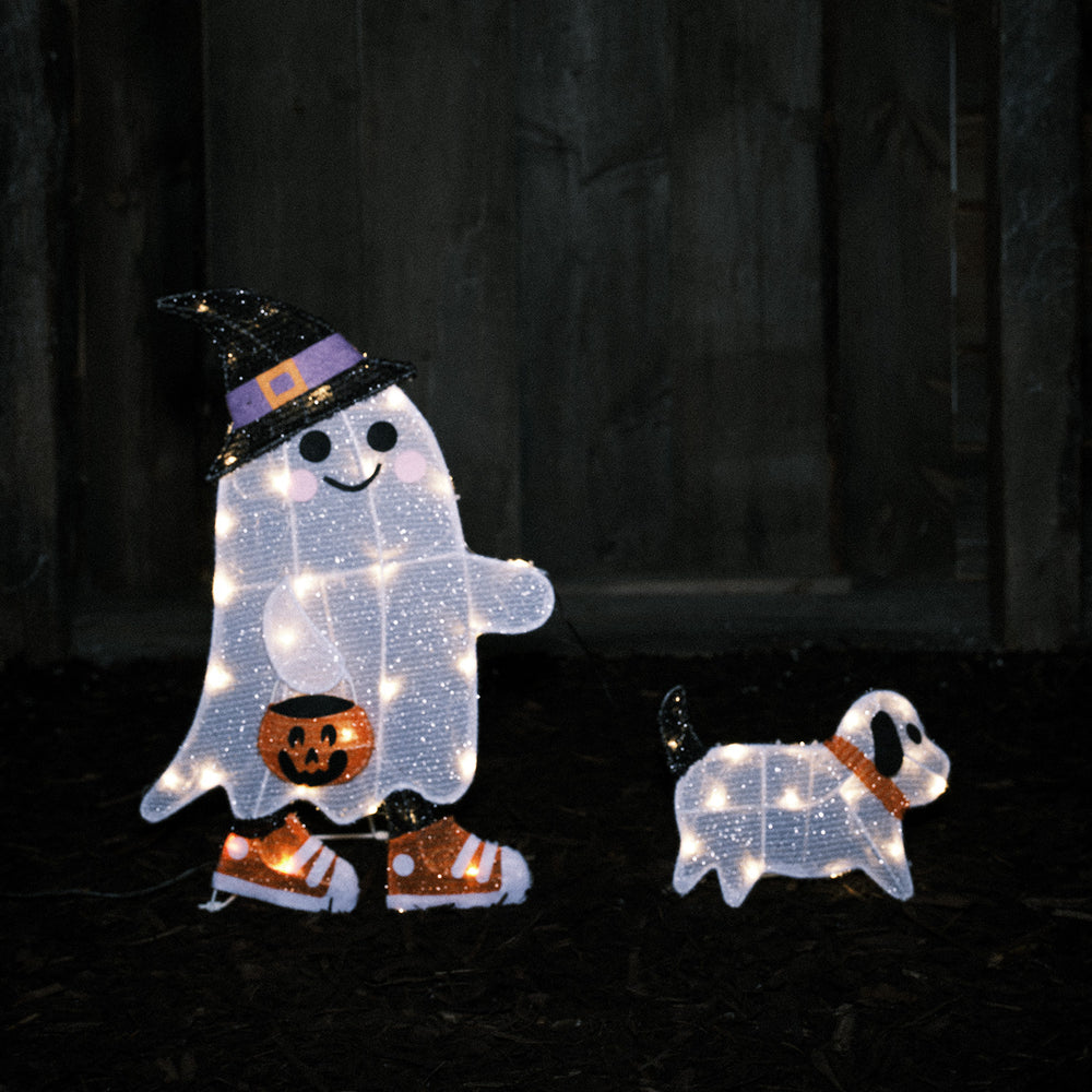 Gustav the Dog-walking Ghost LED Halloween Decoration