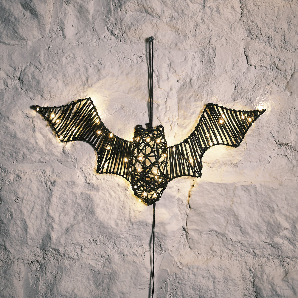 Rattan Black Bat Light Up Halloween Figure