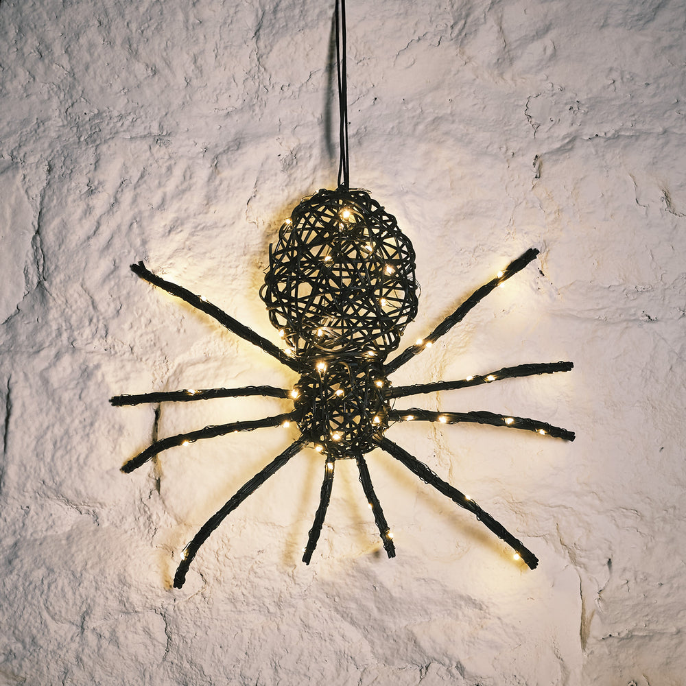 Rattan Black Spider Light Up Halloween Figure