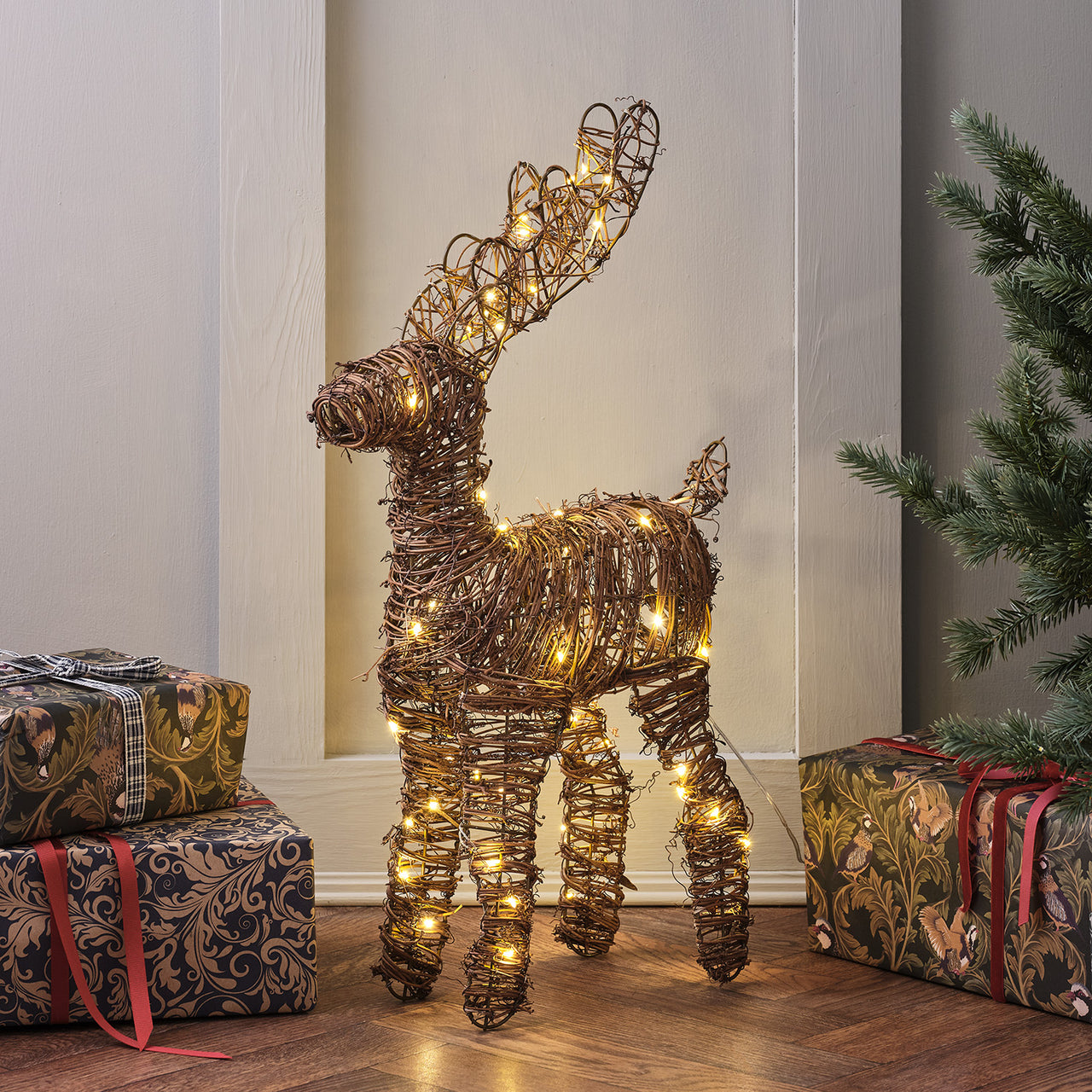 55cm Mini Rattan LED Reindeer Figure