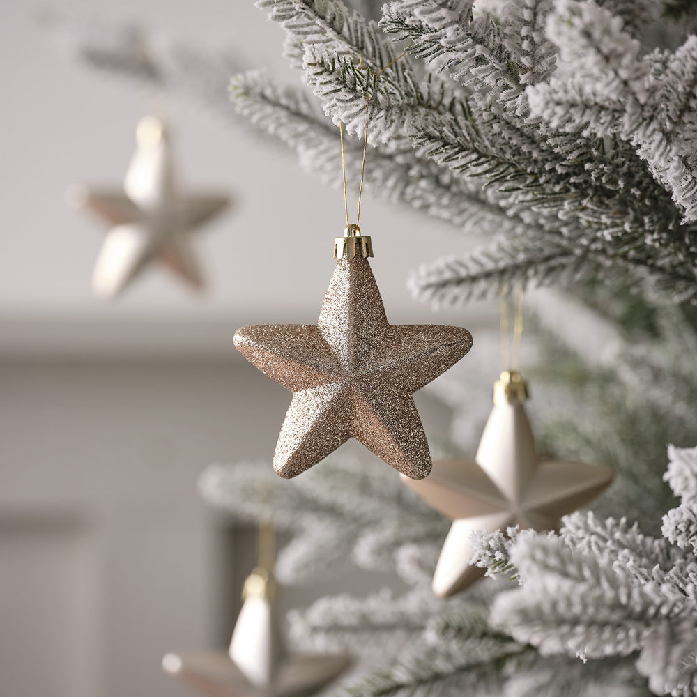 Set of 6 Metallic Star Christmas Tree Decorations