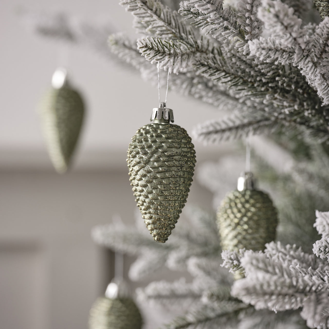 Set of 6 Green Glass Pinecone Christmas Tree Decorations