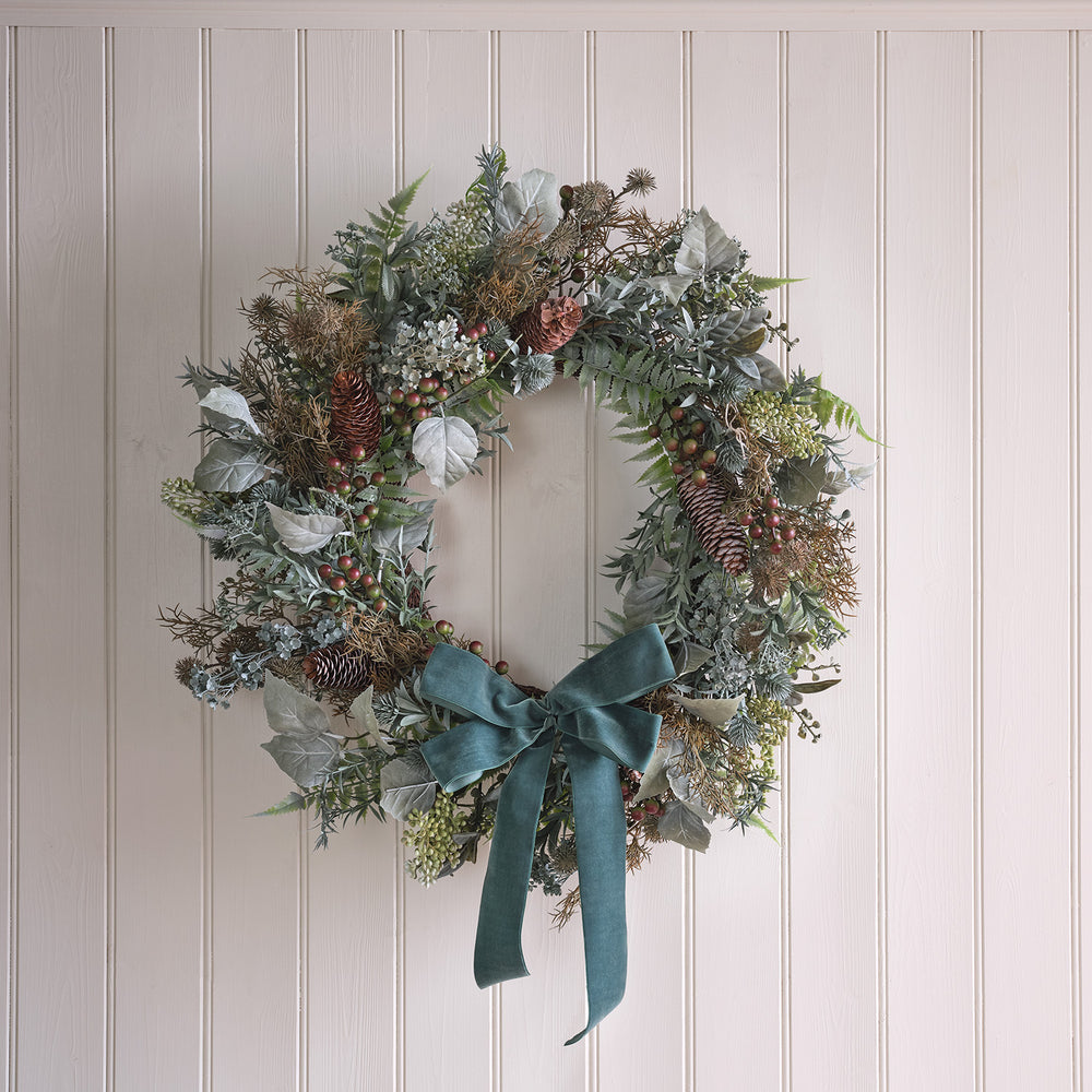 60cm Pre Lit Autumn-Winter Ribbon Wreath