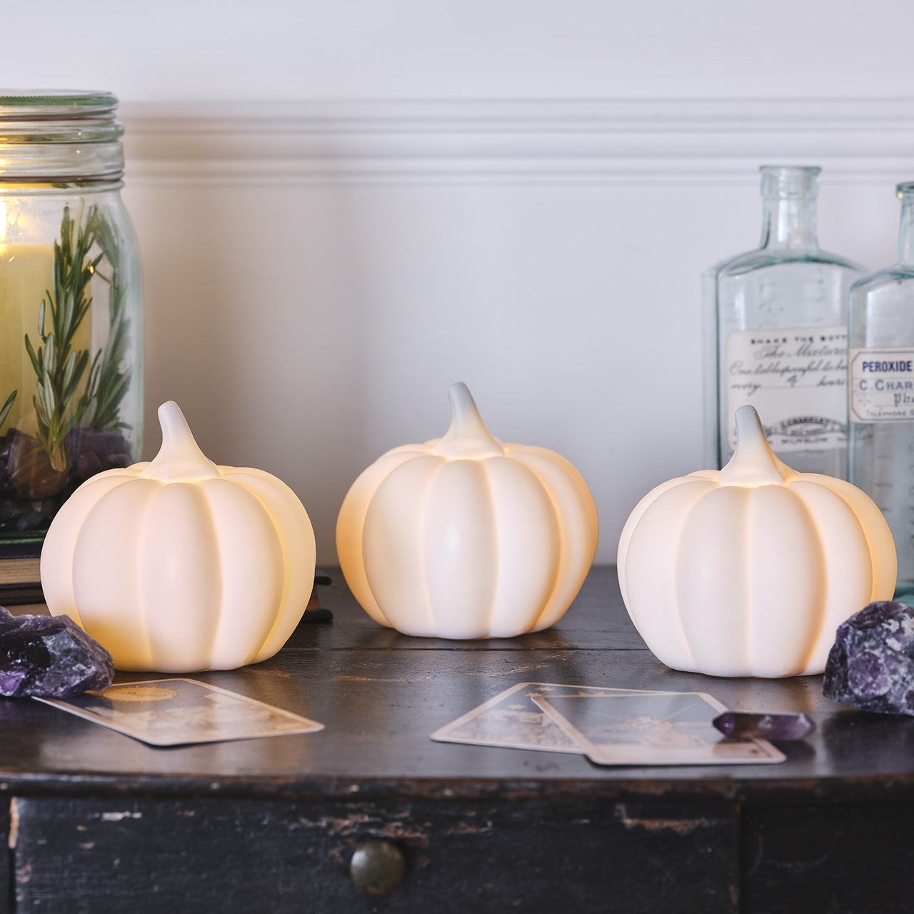 Mini Light Up Ceramic Pumpkin Trio