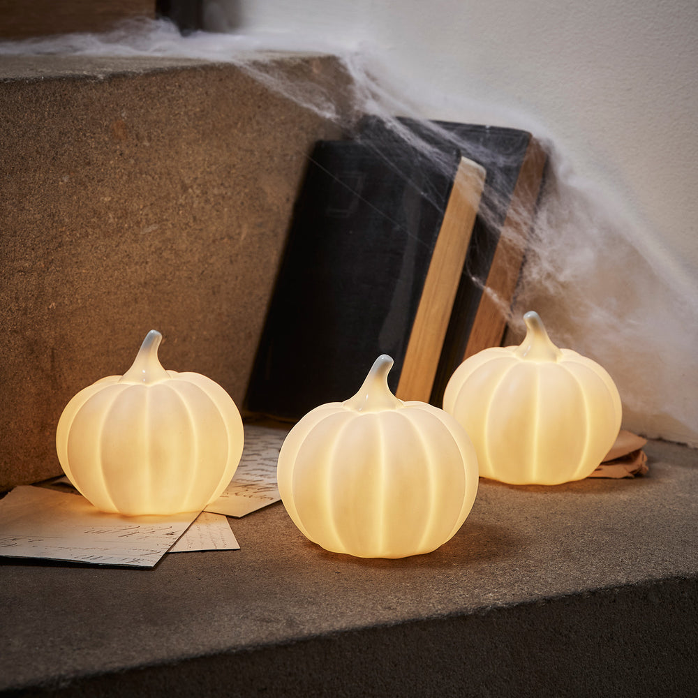 Mini Light Up Ceramic Pumpkin Trio