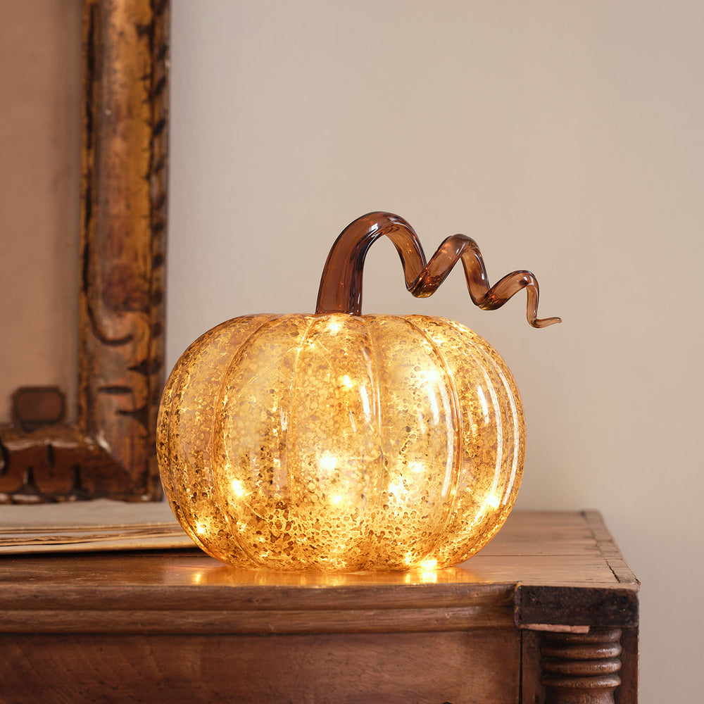 Amber Mercury Glass Light Up Pumpkin Decoration