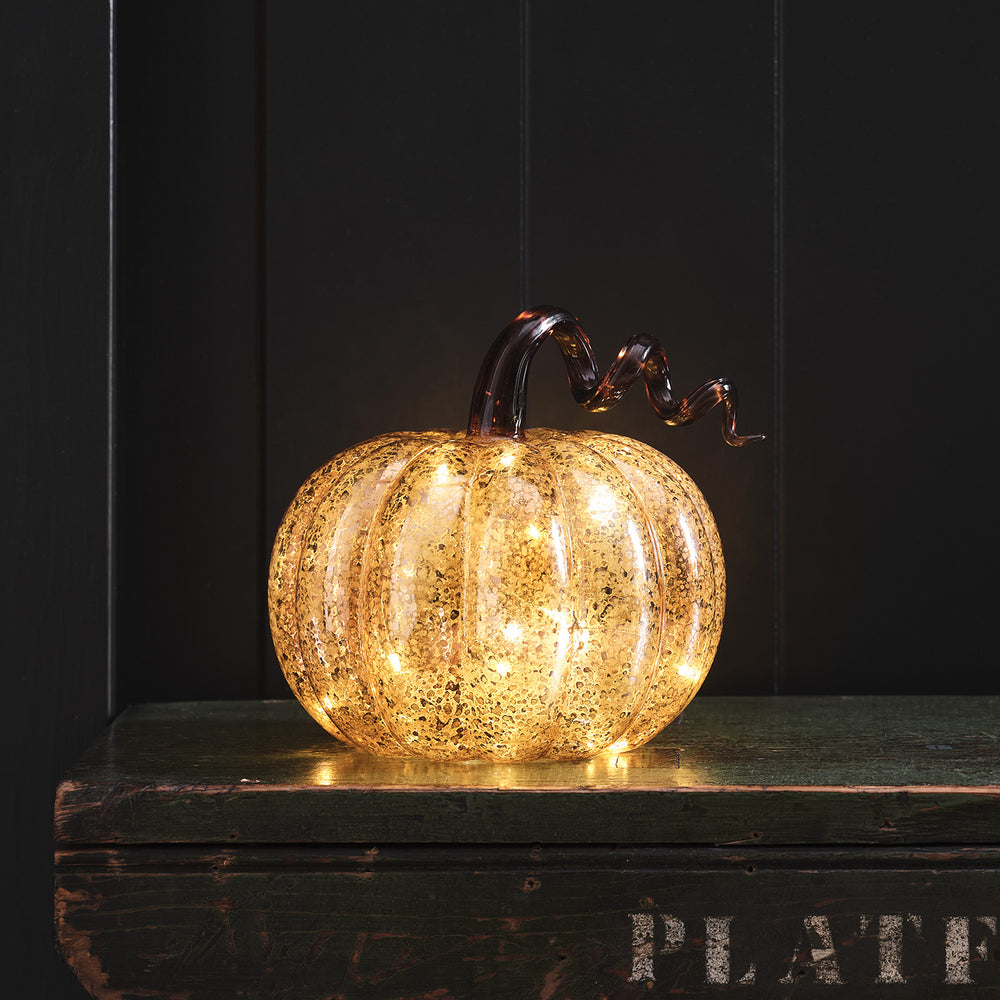 Amber Mercury Glass Light Up Pumpkin Decoration