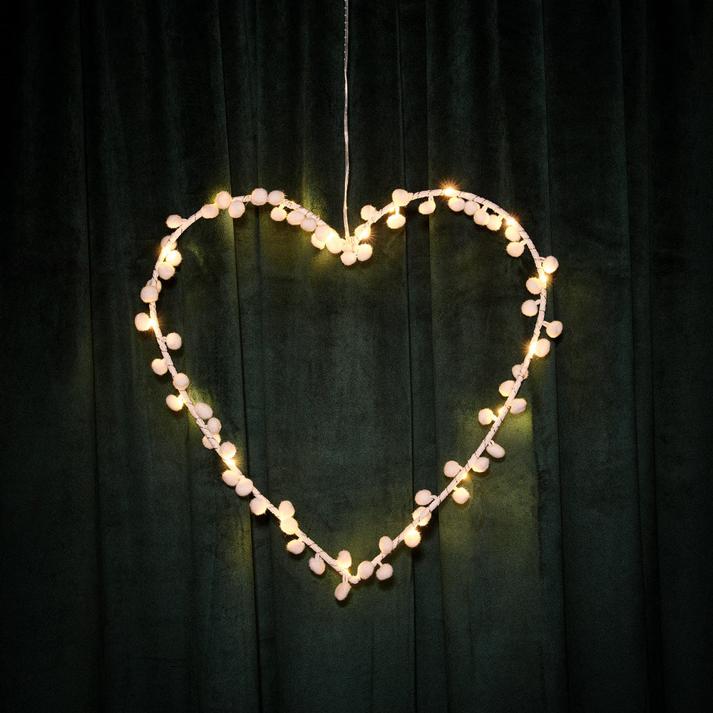 White Pom Pom Heart Light