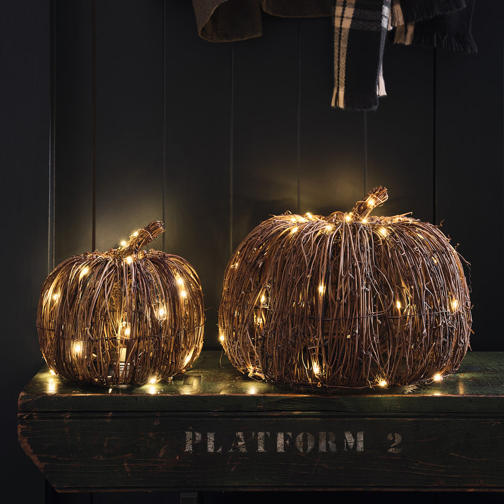 Set of 2 Rattan Light Up Pumpkins