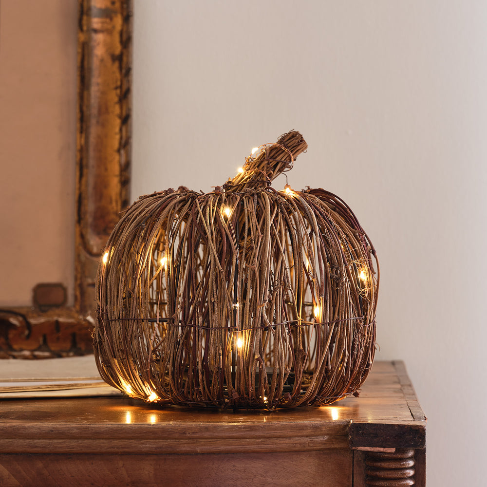 Set of 2 Rattan Light Up Pumpkins