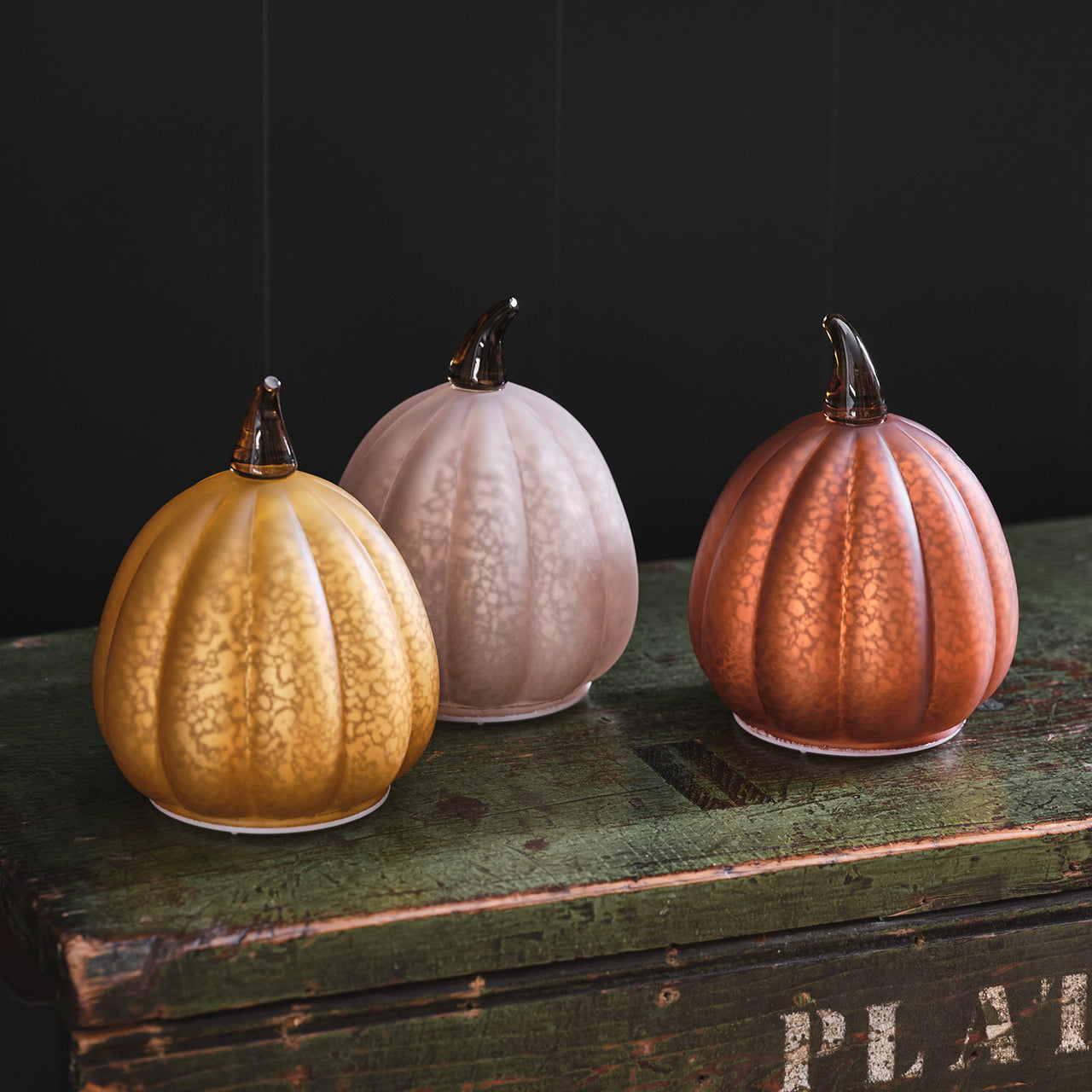 Set of 3 Autumnal Glass Light Up Pumpkins