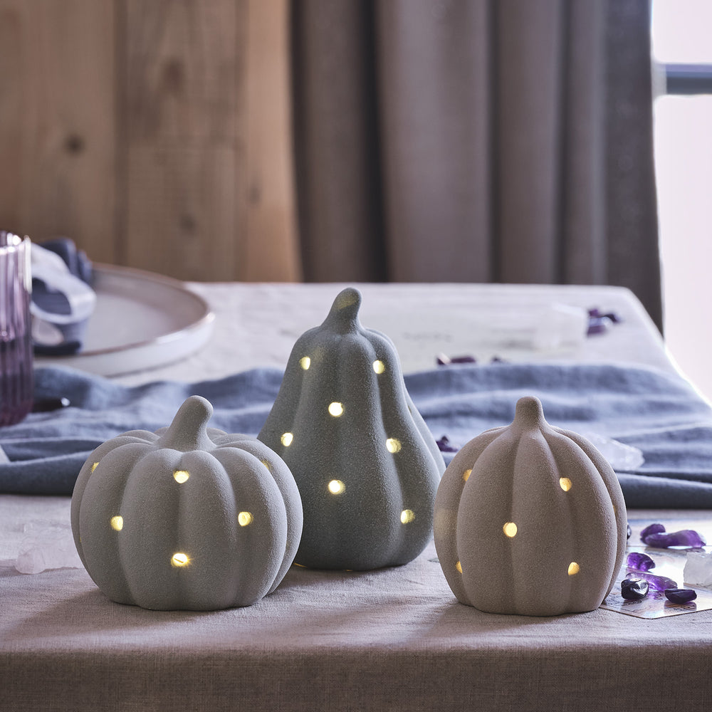 Set of 3 Neutral Stone Light Up Pumpkins