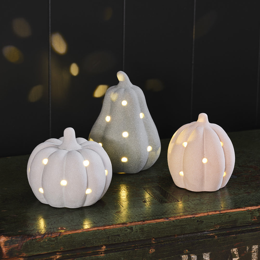 Set of 3 Neutral Stone Light Up Pumpkins