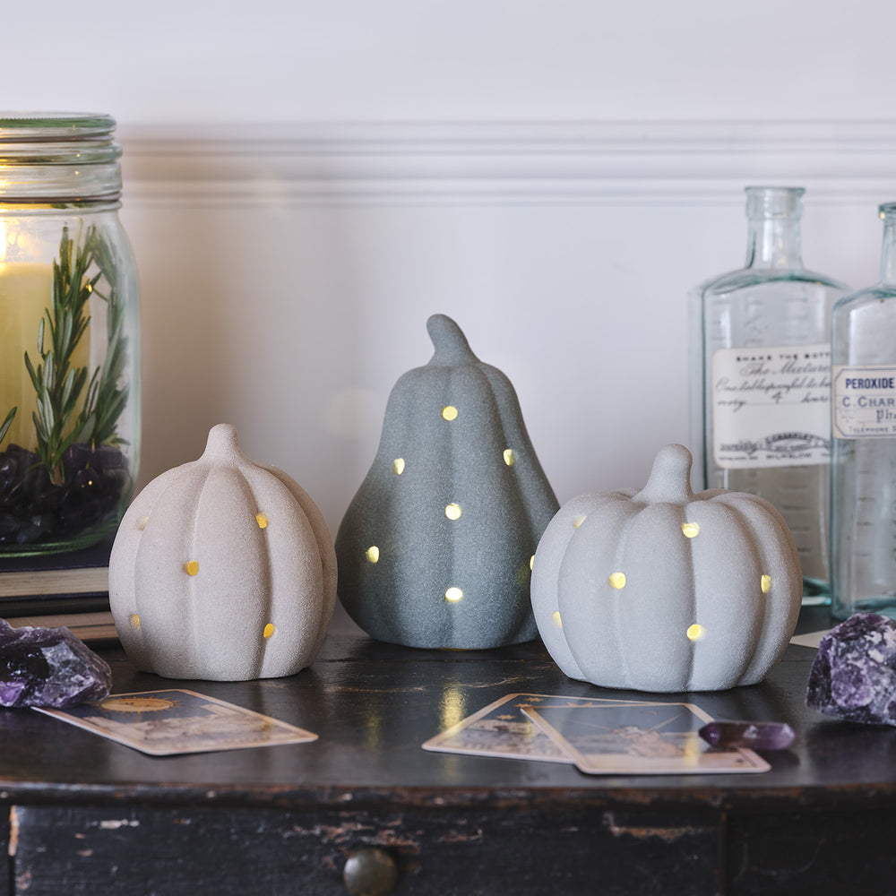 Set of 3 Neutral Stone Light Up Pumpkins