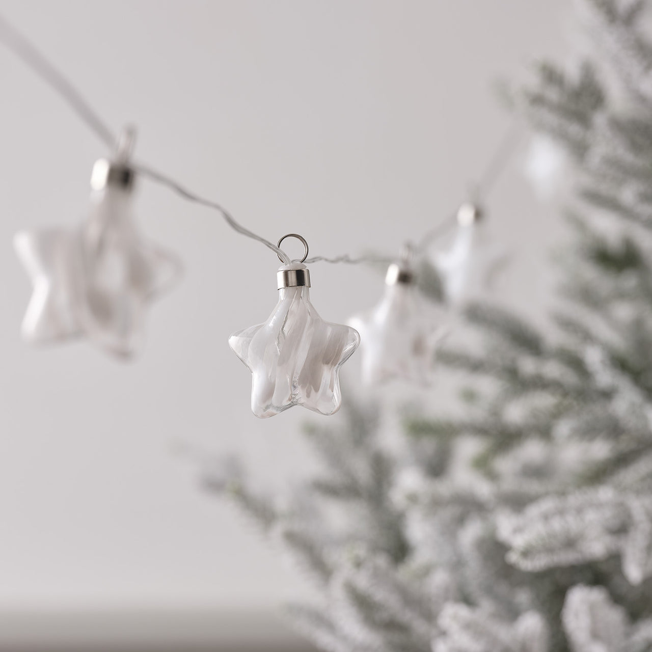 White Detail Glass LED Star String Lights