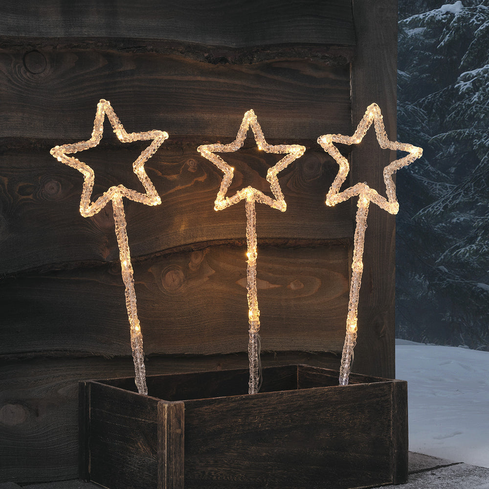 Set of 3 Acrylic Star LED Stake Lights