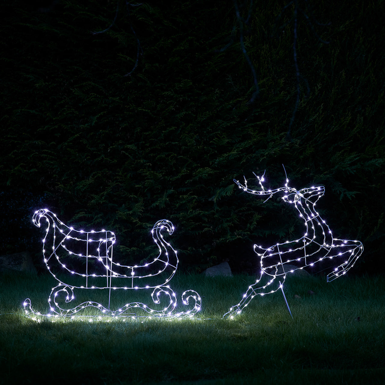 Leaping Reindeer & Sleigh LED 2D Silhouette Light