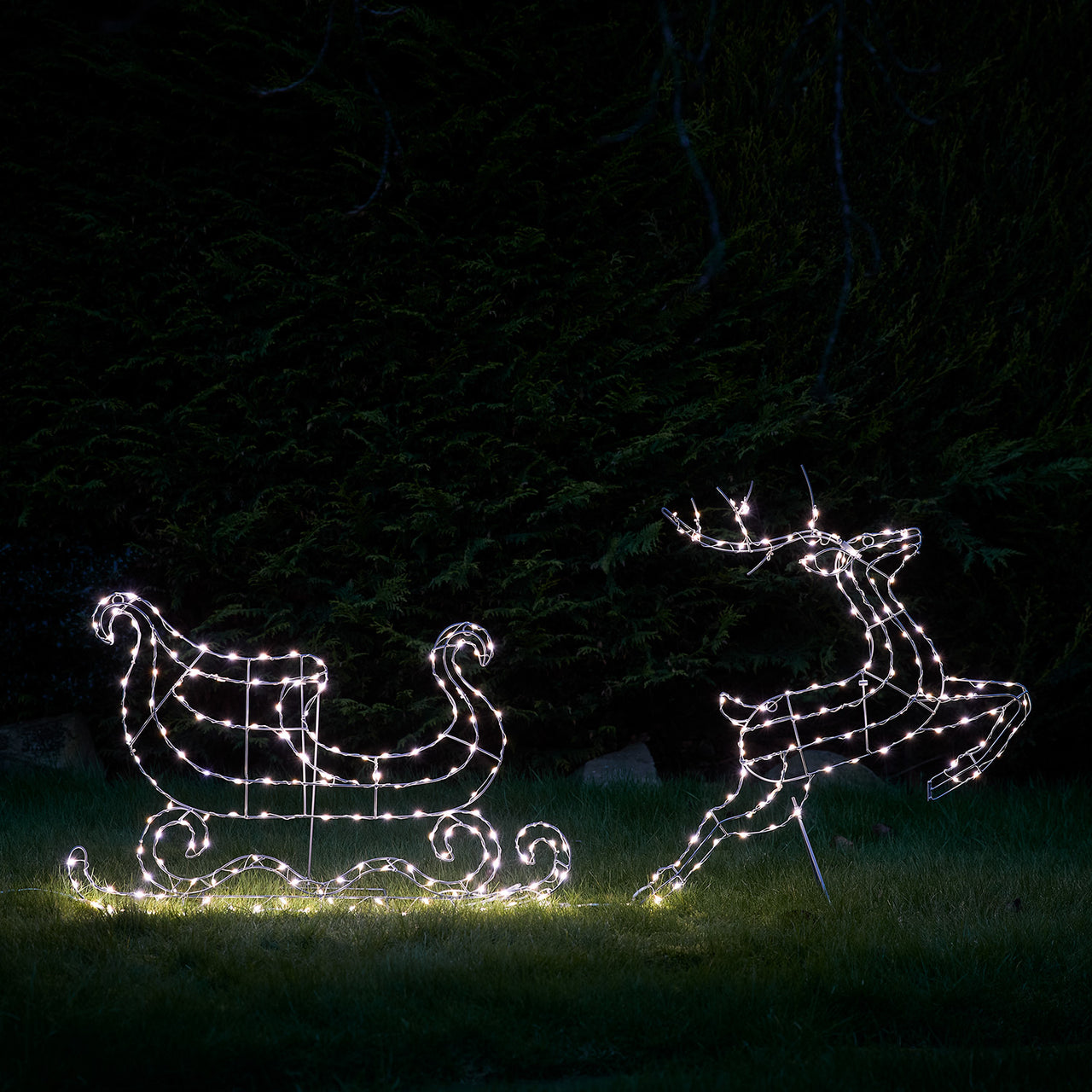 Leaping Reindeer & Sleigh LED 2D Silhouette Light