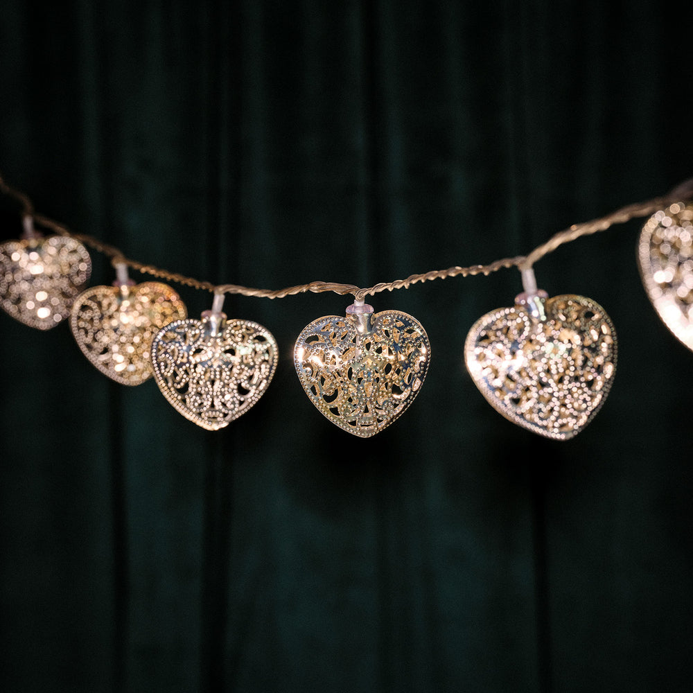 20 LED Silver Filigree Heart Indoor Fairy Lights