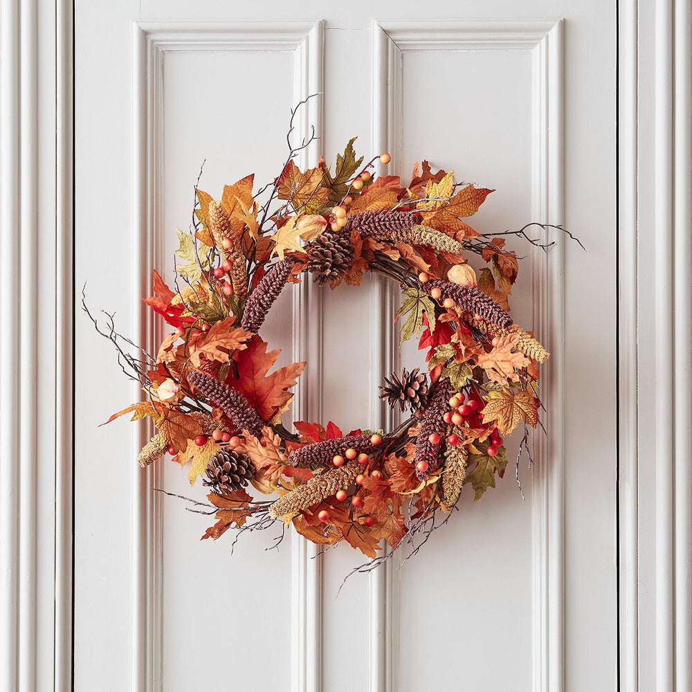 Pre Lit 50cm Berry & Pinecone Autumn Wreath