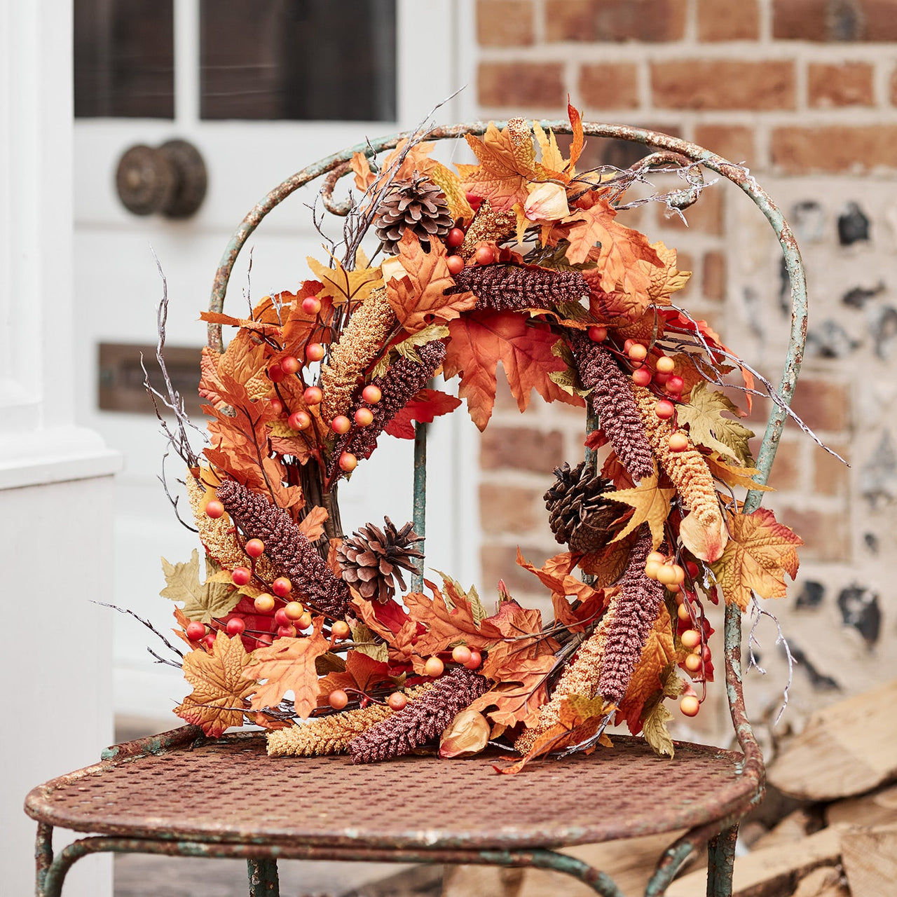 Pre Lit 50cm Berry & Pinecone Autumn Wreath