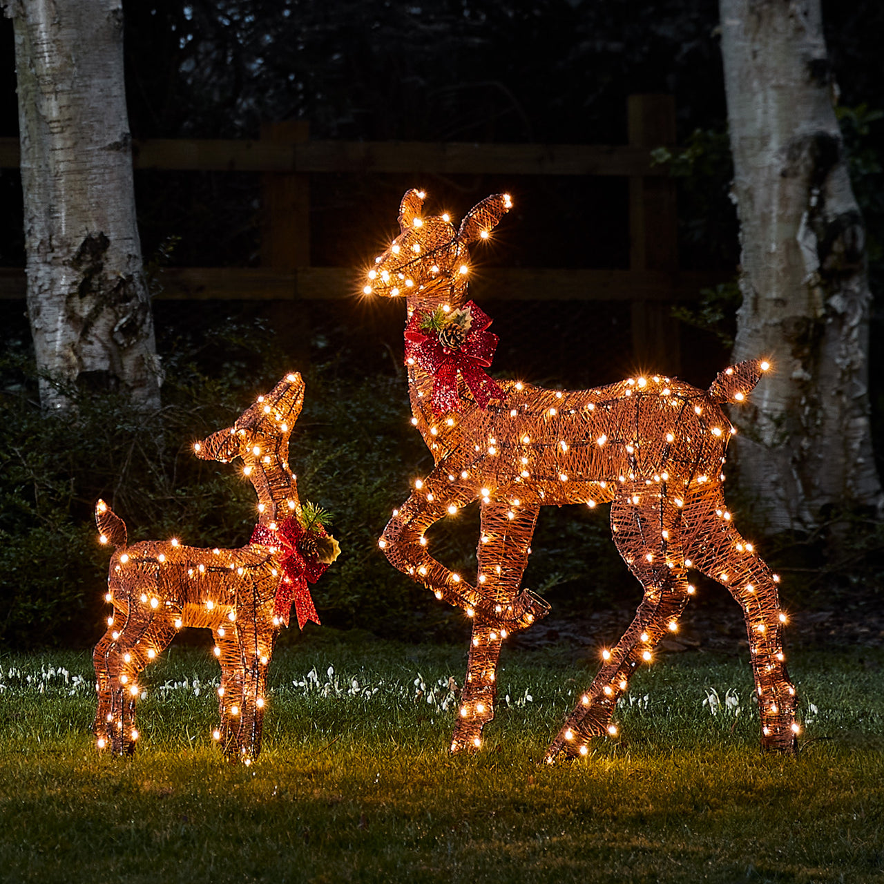 Harewood Doe & Fawn Glitter Brown LED Light Up Reindeer