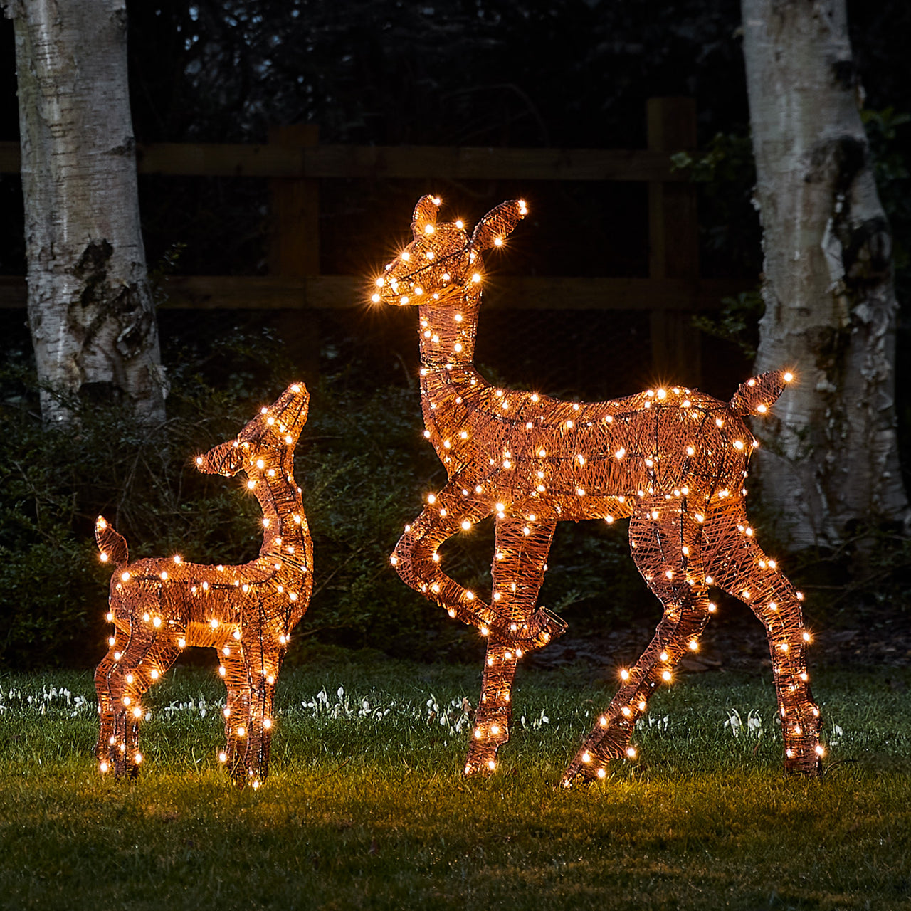 Harewood Doe & Fawn Glitter Brown LED Light Up Reindeer